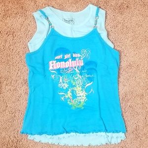 Kids 2 piece blue honolulu tropical tanks